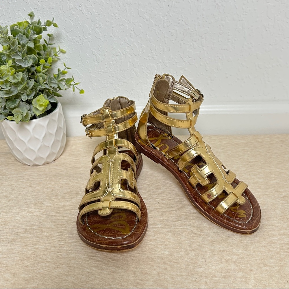 Sam Edelman Girls Ginnie Gladiator Gold Leather Flat Sandals Size 12 - Picture 2 of 12
